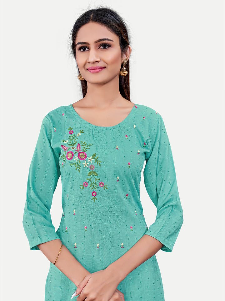 Elegant Blue Cotton Kurti | Designer Embroidery Work for Women