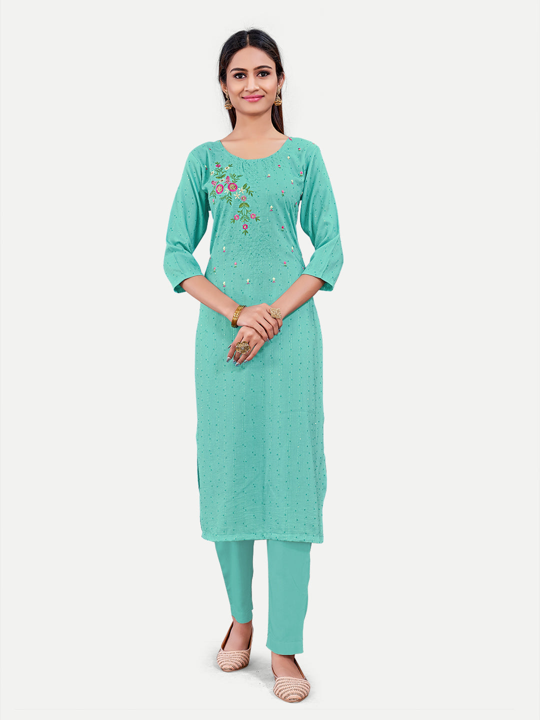Elegant Blue Cotton Kurti | Designer Embroidery Work for Women