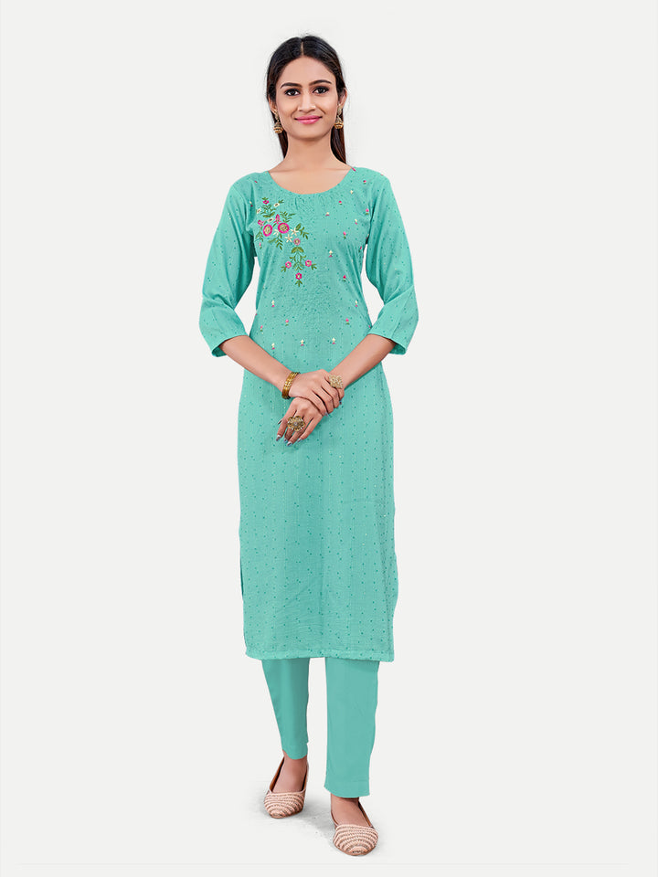 Elegant Blue Cotton Kurti | Designer Embroidery Work for Women