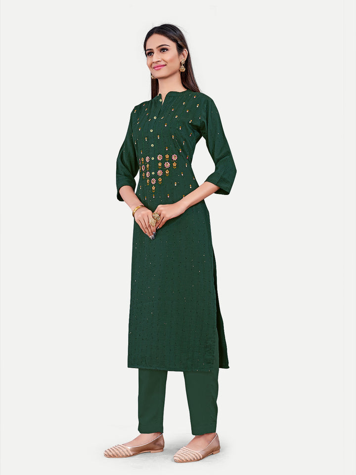 Stylish Green Cotton Kurti | Designer Embroidery Work Indian Style
