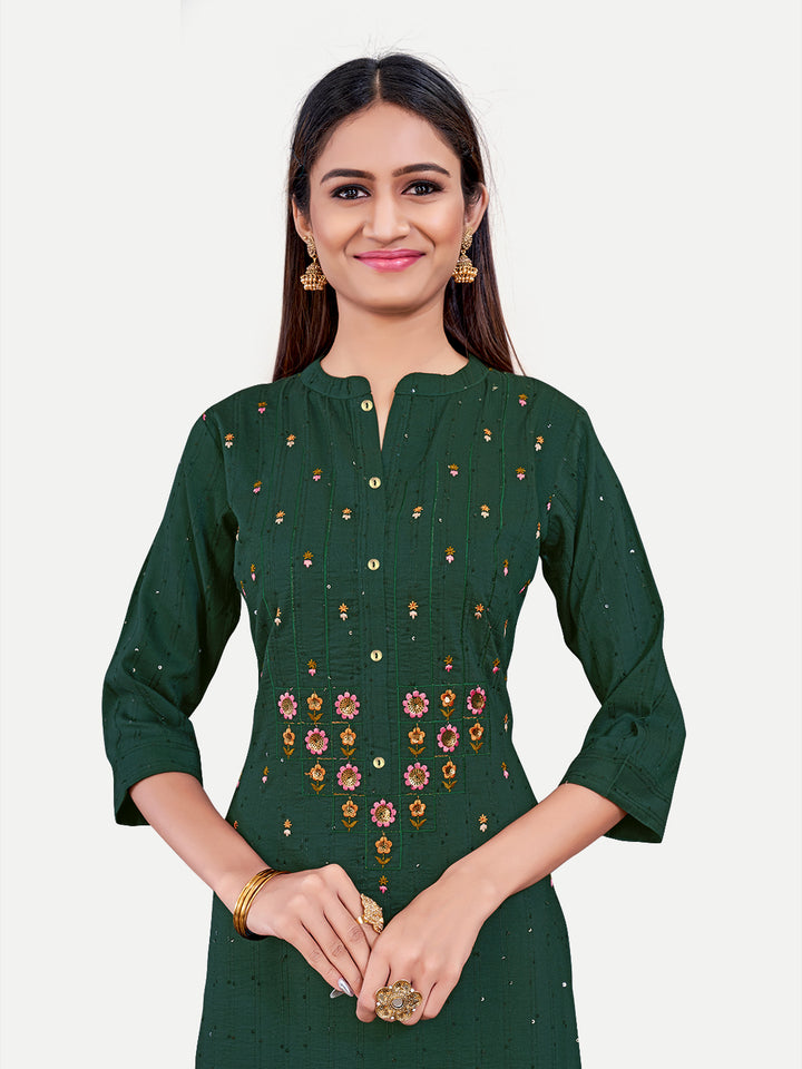 Stylish Green Cotton Kurti | Designer Embroidery Work Indian Style