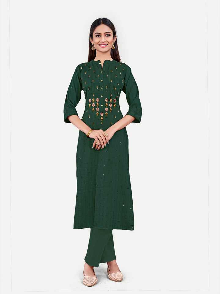 Stylish Green Cotton Kurti | Designer Embroidery Work Indian Style