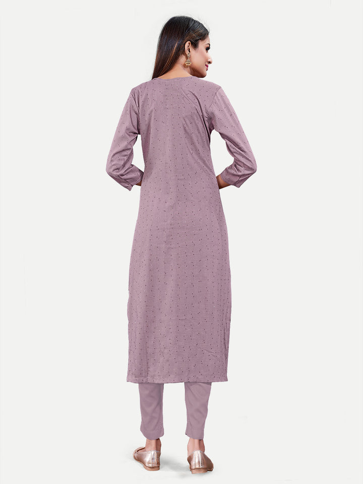 Lavender Cotton Kurti | Designer Embroidery Work Festive Wear