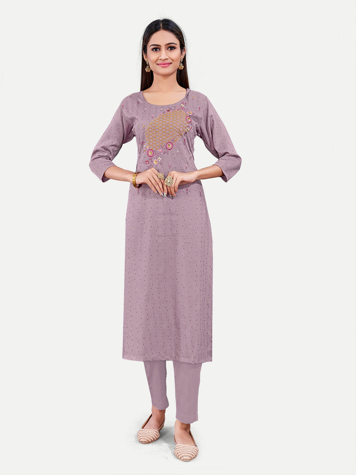 Lavender Cotton Kurti | Designer Embroidery Work Festive Wear