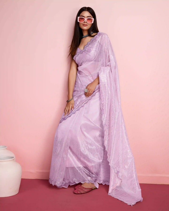 Elegant Silver Twill Saree with Sequined Thread Embroidery | Special Event Wear