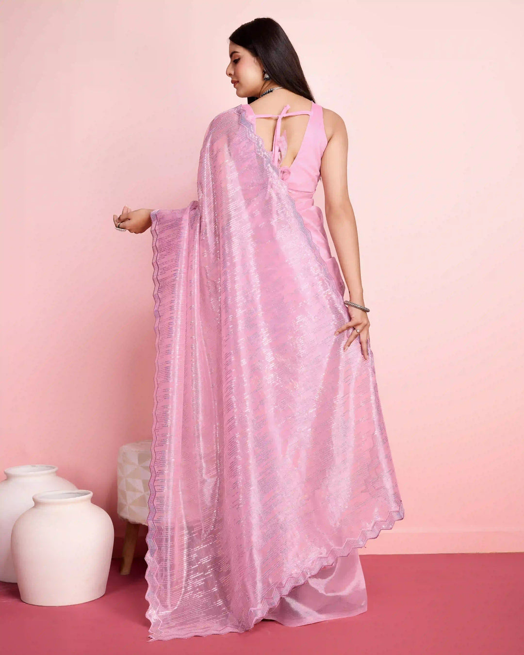 Elegant Silver Twill Saree with Sequined Thread Embroidery | Special Event Wear