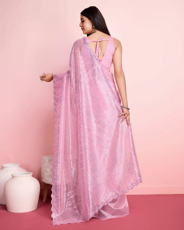 Elegant Silver Twill Saree with Sequined Thread Embroidery | Special Event Wear