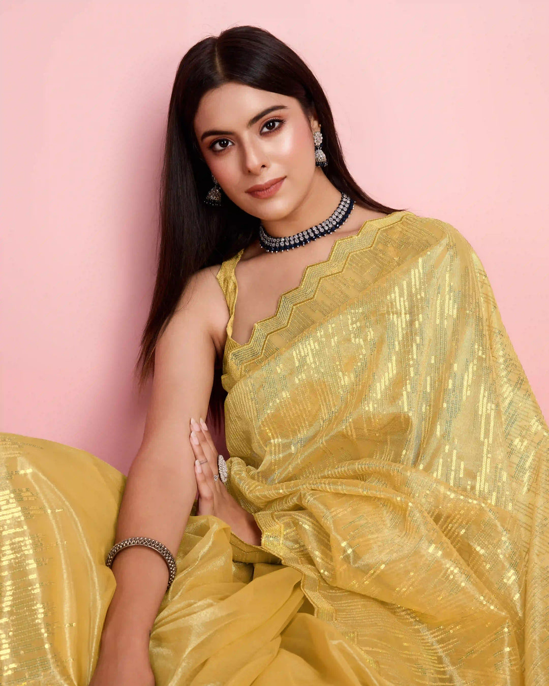 Elegant Silver Twill Saree with Sequined Thread Embroidery | Special Event Wear