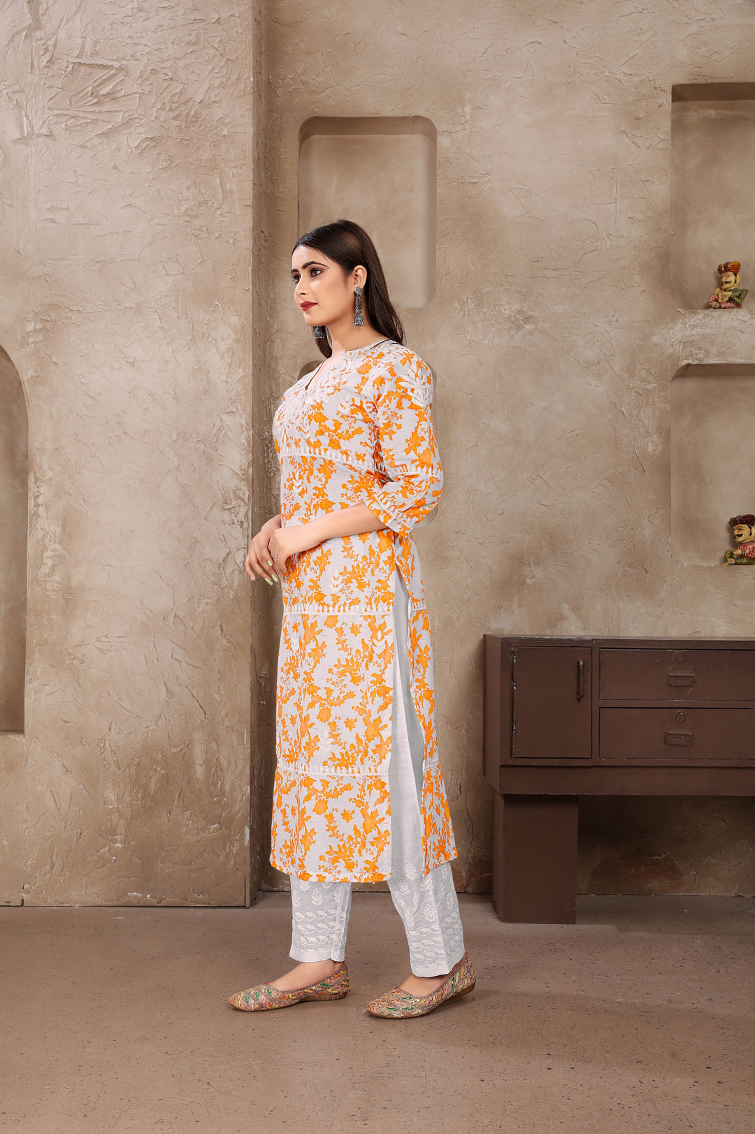 Yellow Cotton Kurti Set | Digital Printed Indian Kurta Set