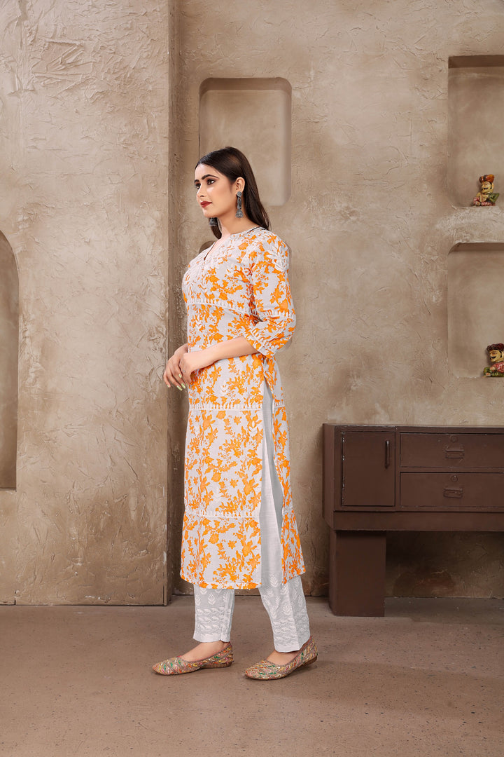 Yellow Cotton Kurti Set | Digital Printed Indian Kurta Set