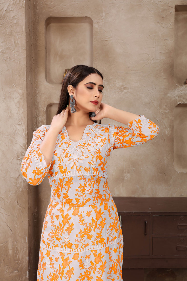 Yellow Cotton Kurti Set | Digital Printed Indian Kurta Set