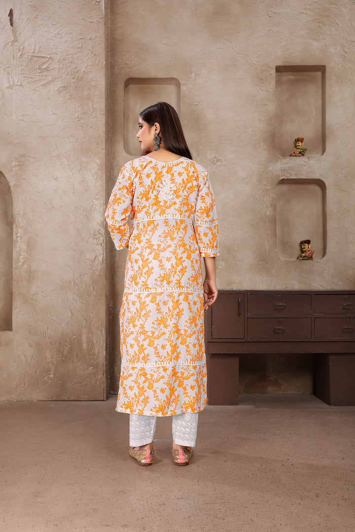 Yellow Cotton Kurti Set | Digital Printed Indian Kurta Set