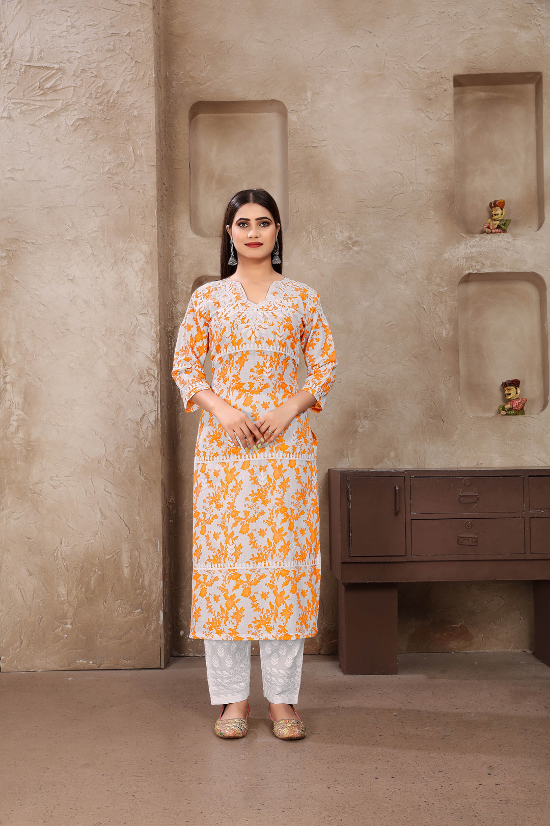 Yellow Cotton Kurti Set | Digital Printed Indian Kurta Set