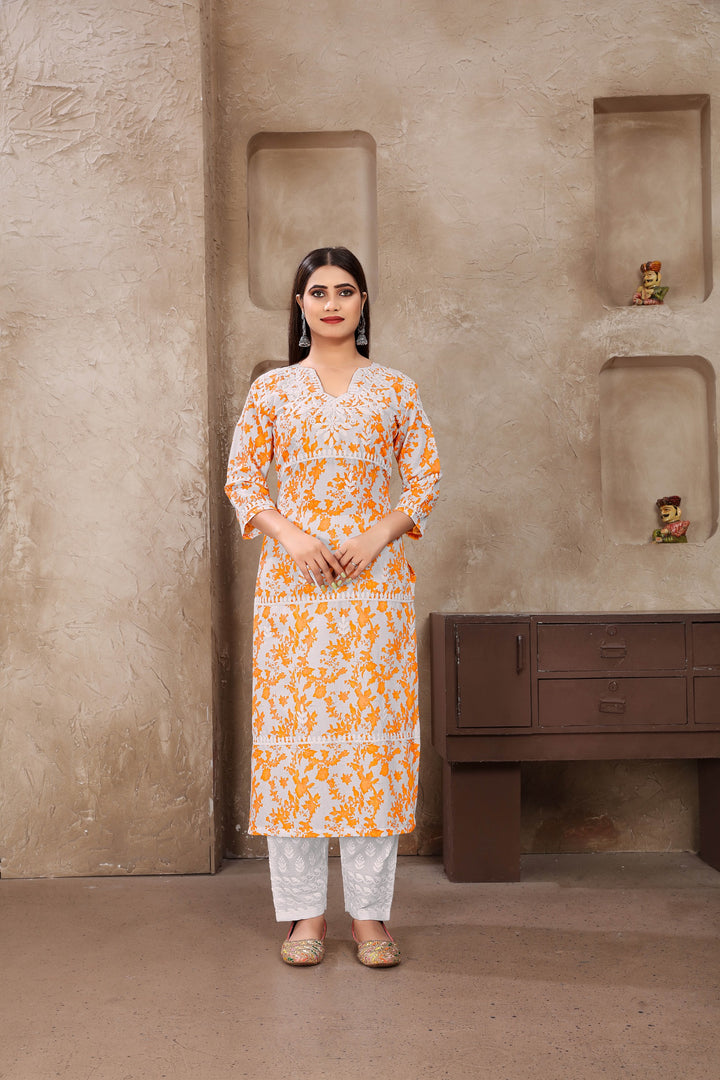 Yellow Cotton Kurti Set | Digital Printed Indian Kurta Set