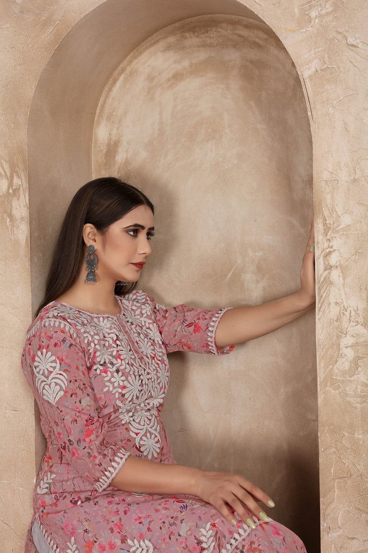 Stylish Cotton Kurta Set for Women | Pink Embroidery Ready to Wear