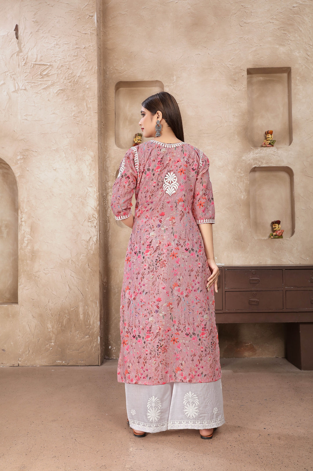 Stylish Cotton Kurta Set for Women | Pink Embroidery Ready to Wear