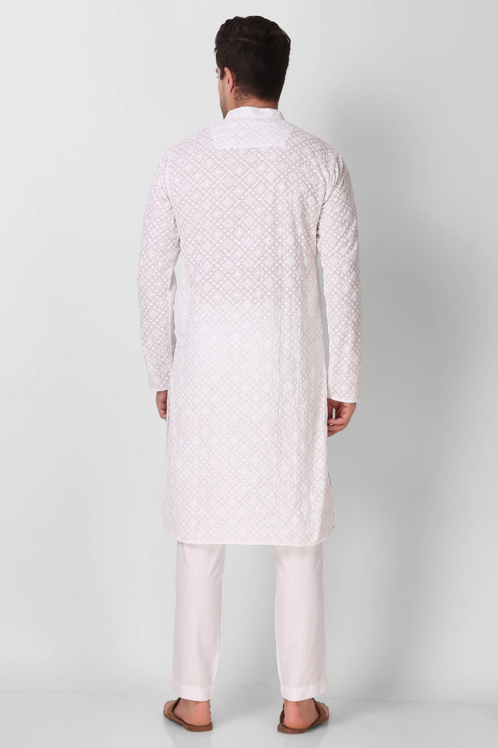 White Cotton Designer Kurta for Men | Sequin Embroidery Work