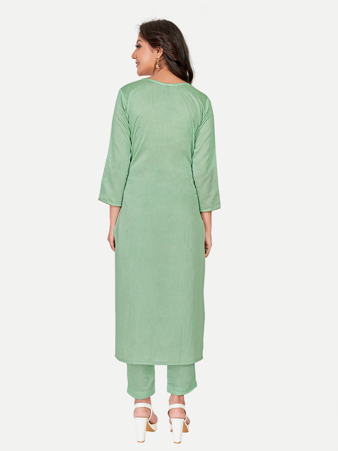 Sea Green Embroidered Kurti Set | Below-Calf Length with Stylish Sleeves
