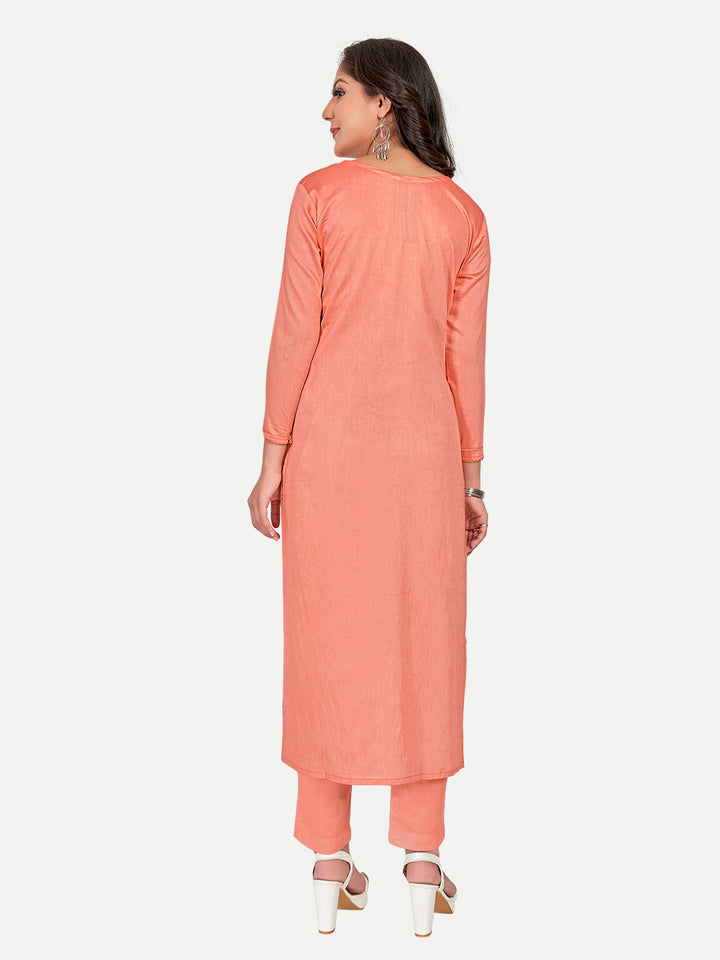 Luxurious Orange Foil Print Kurti | Round Neck Modal Silk Kurta | Function Wear
