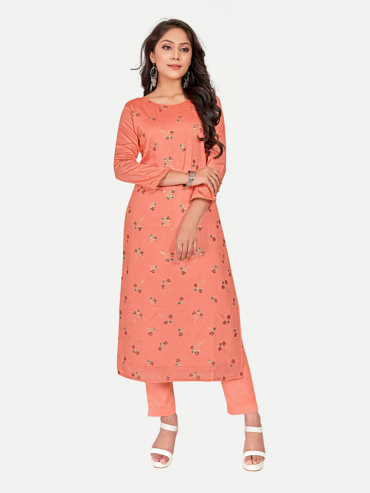 Luxurious Orange Foil Print Kurti | Round Neck Modal Silk Kurta | Function Wear