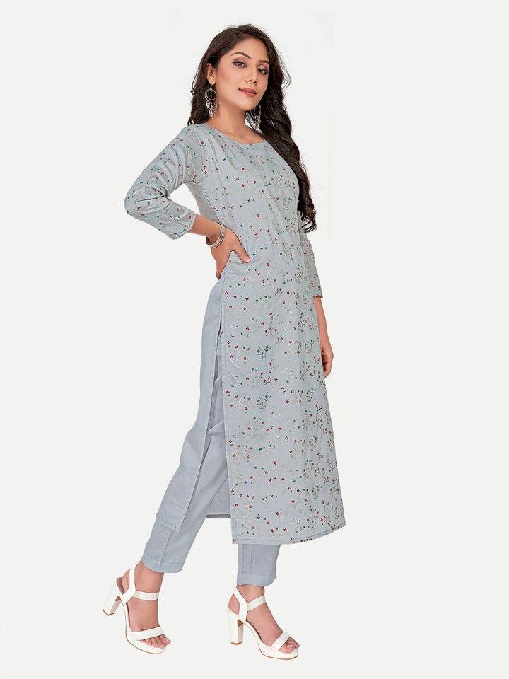 Designer Grey Foil Printed Kurti | Modal Silk Indian Kurti | Elegant Wear