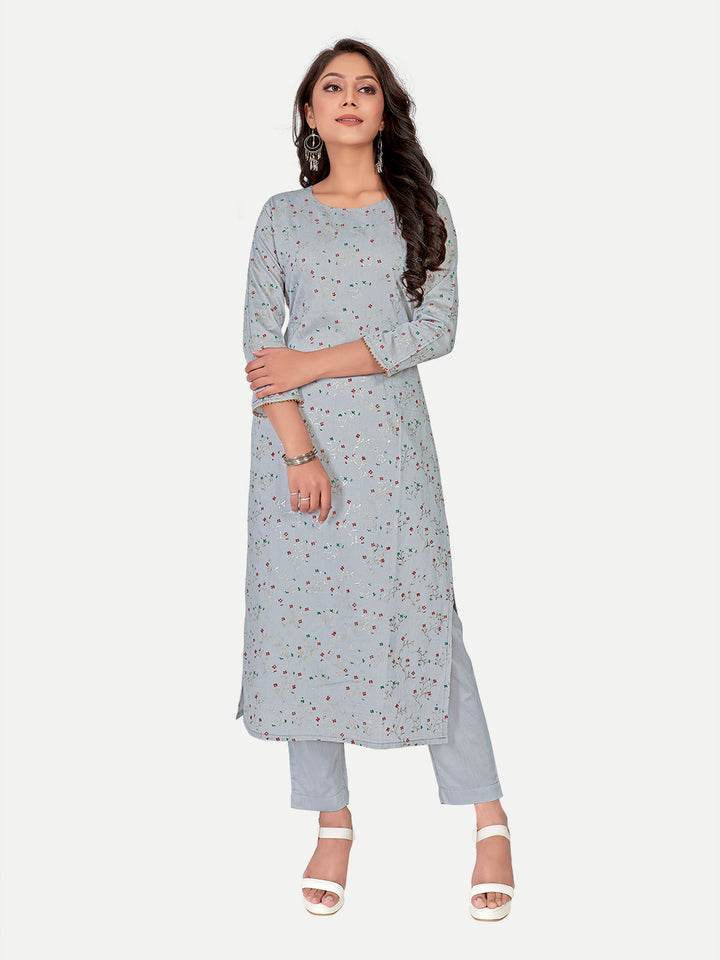 Designer Grey Foil Printed Kurti | Modal Silk Indian Kurti | Elegant Wear