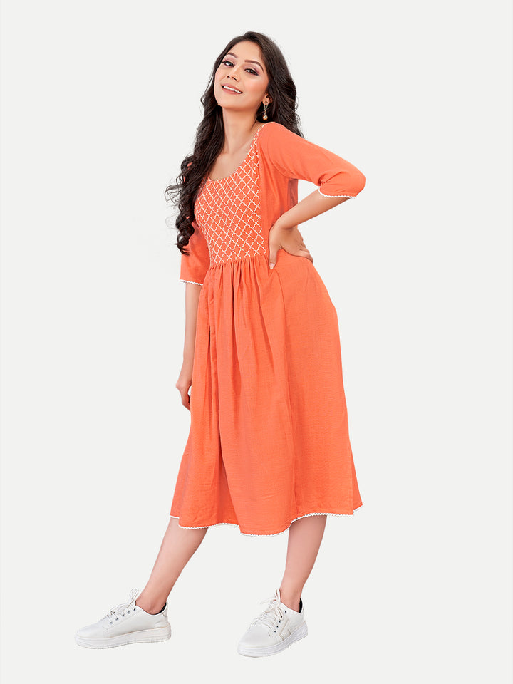 Orange Elegant Indian Kurti | Relaxed Fit Cotton Rayon Kurta | Versatile Style
