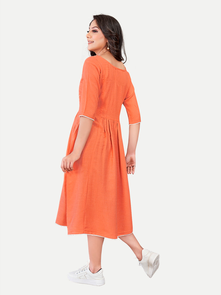 Orange Elegant Indian Kurti | Relaxed Fit Cotton Rayon Kurta | Versatile Style