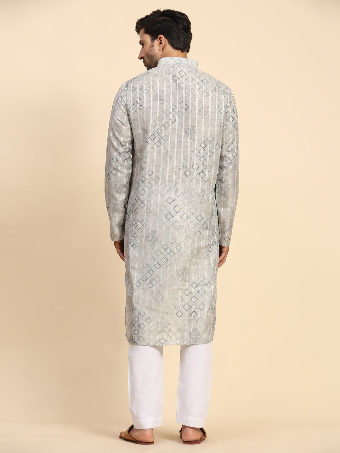 Stylish Men's Grey Kurta | Digital Printed Rado Cotton for Festive Wear