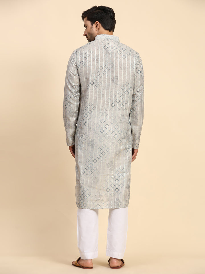 Stylish Men's Grey Kurta | Digital Printed Rado Cotton for Festive Wear