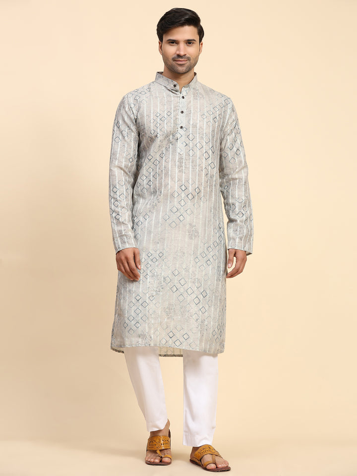 Stylish Men's Grey Kurta | Digital Printed Rado Cotton for Festive Wear