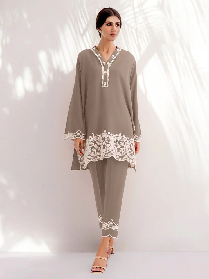 Designer Kurti Set for Women | Embroidery Work V Neck & Full Sleeves