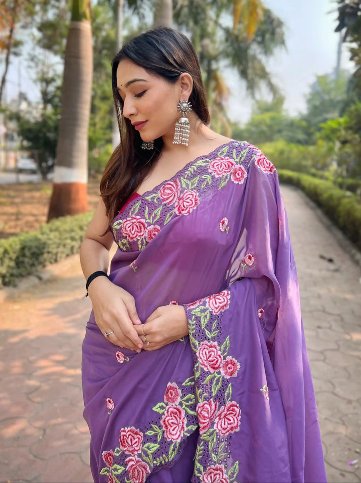 Designer Organza Saree with Art-Silk Blouse | Embroidered for Special Events