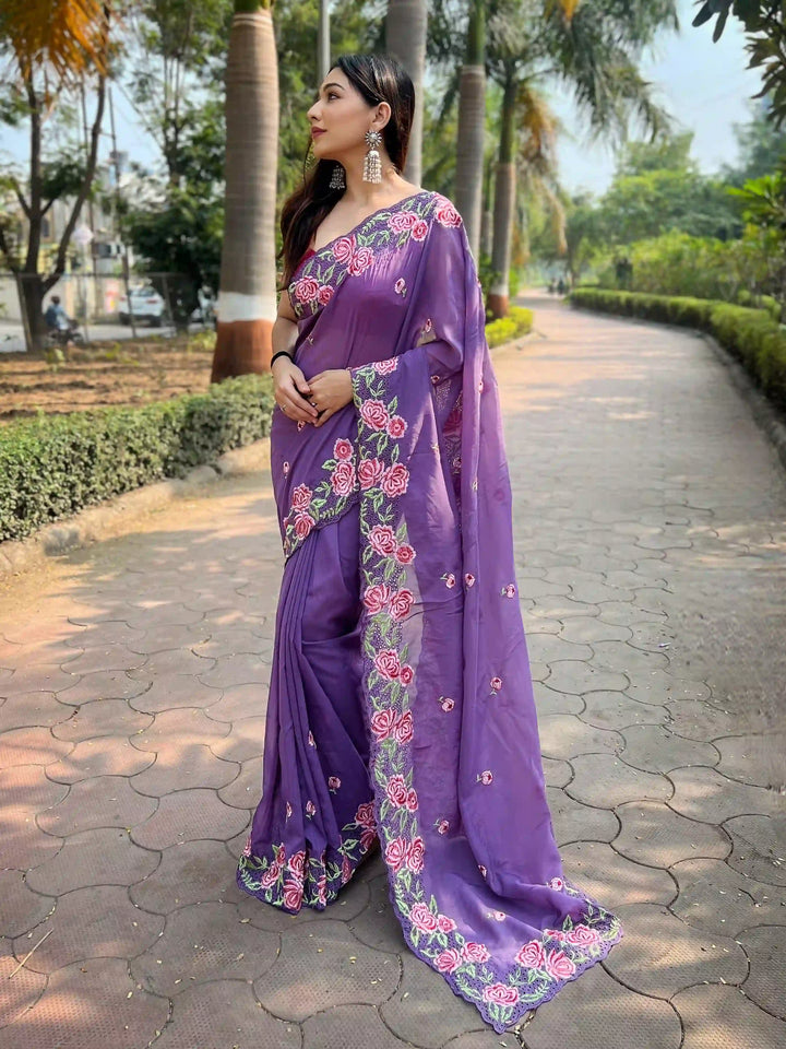 Designer Organza Saree with Art-Silk Blouse | Embroidered for Special Events
