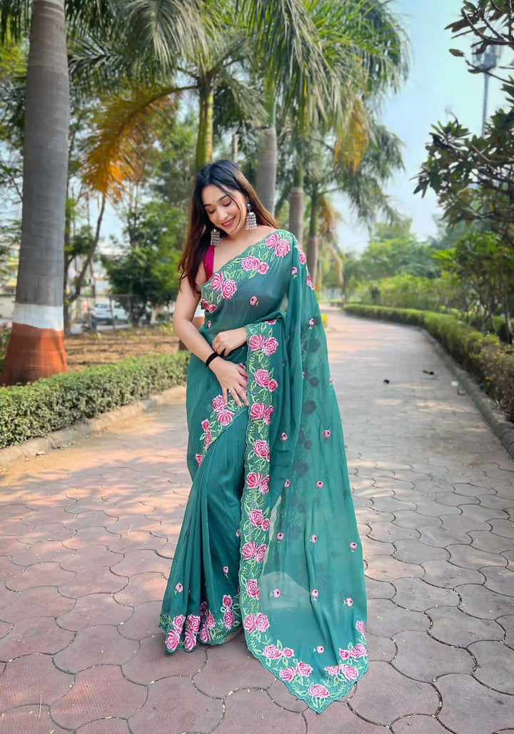 Designer Organza Saree with Art-Silk Blouse | Embroidered for Special Events