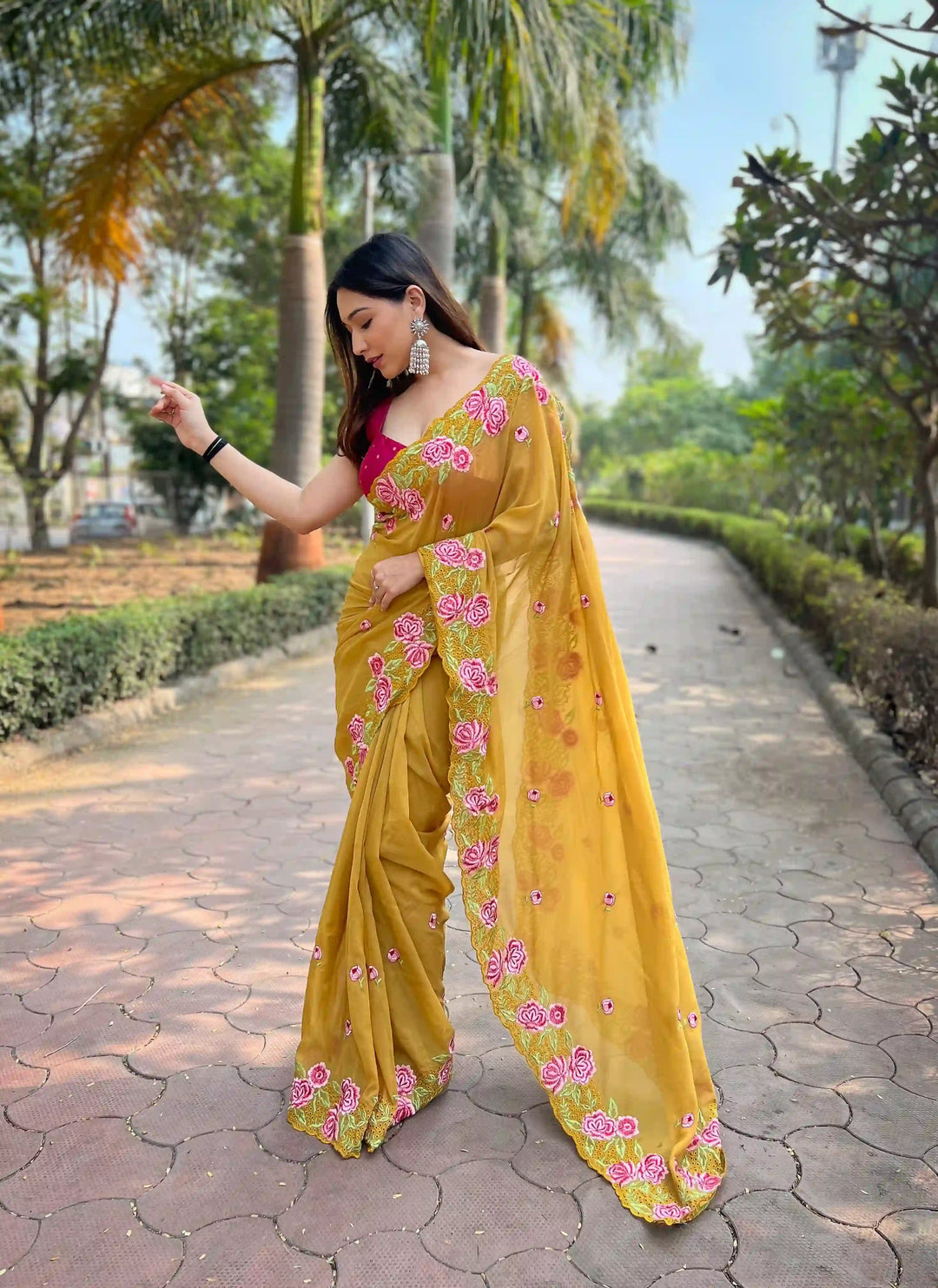 Designer Organza Saree with Art-Silk Blouse | Embroidered for Special Events