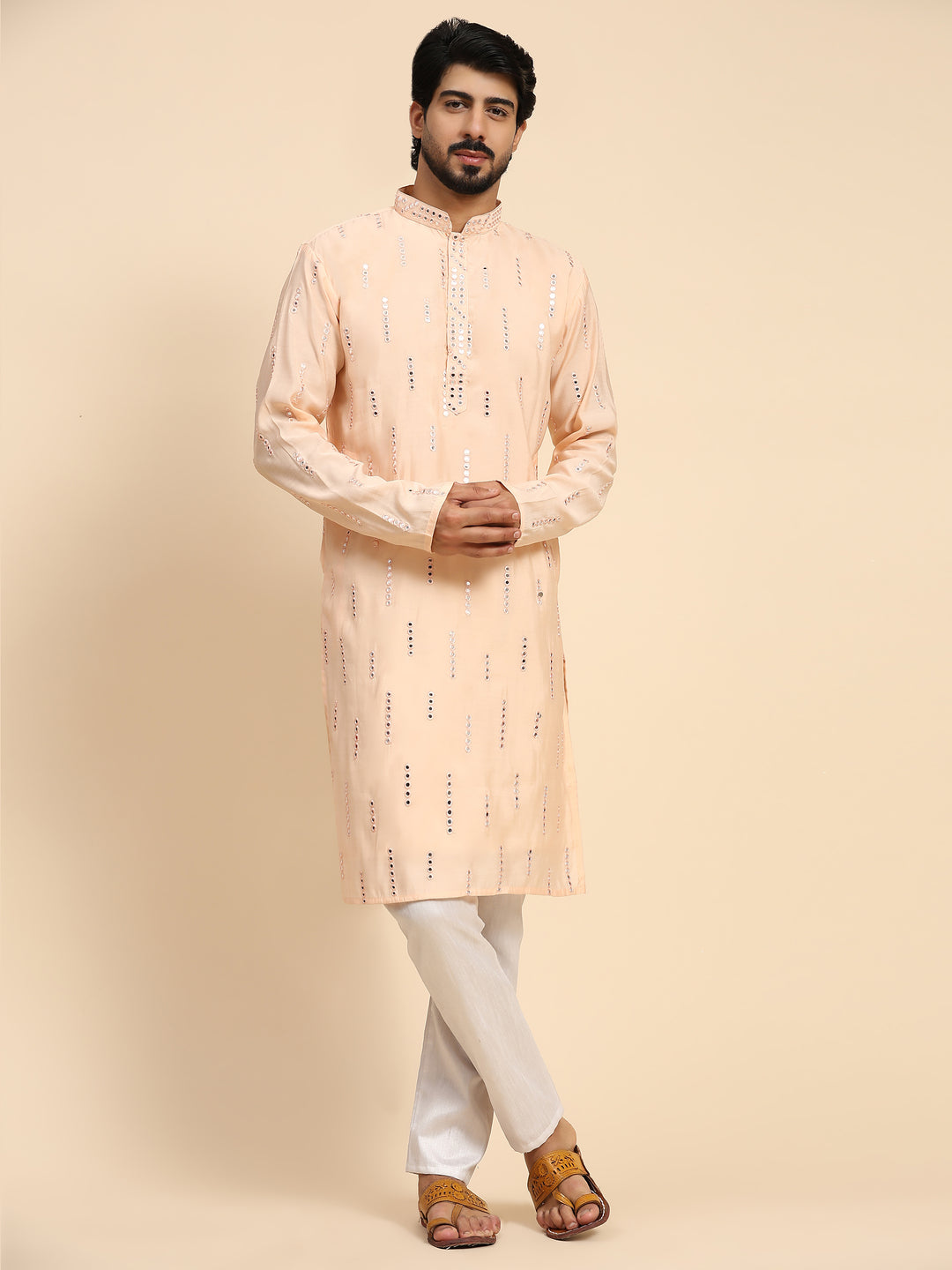 Traditional Silk Kurta for Men | Designer Mirror Embroidery