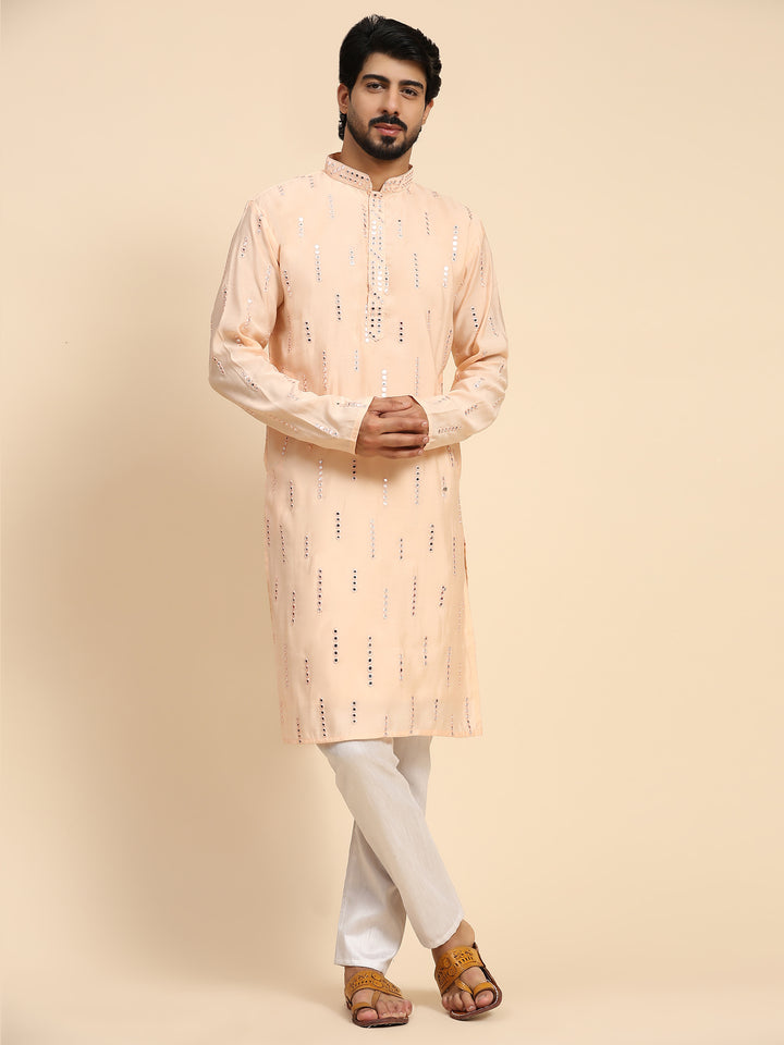 Traditional Silk Kurta for Men | Designer Mirror Embroidery