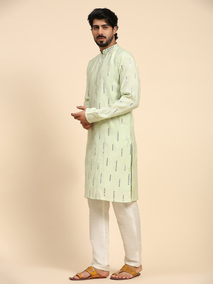 Traditional Silk Kurta for Men | Designer Mirror Embroidery