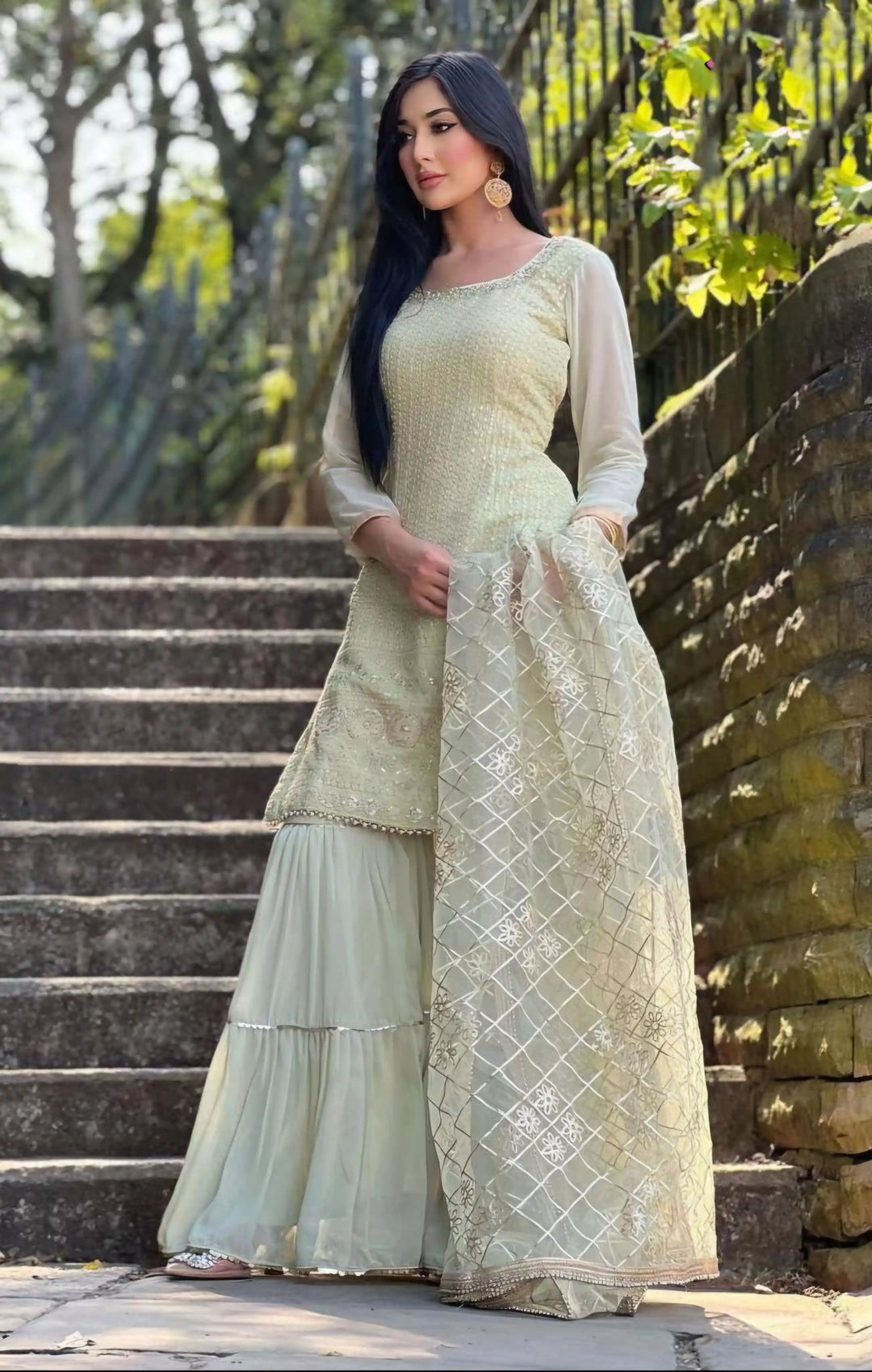 Stunning Faux Georgette Sharara Suit with Intricate Embroidery | Perfect Festive Wear