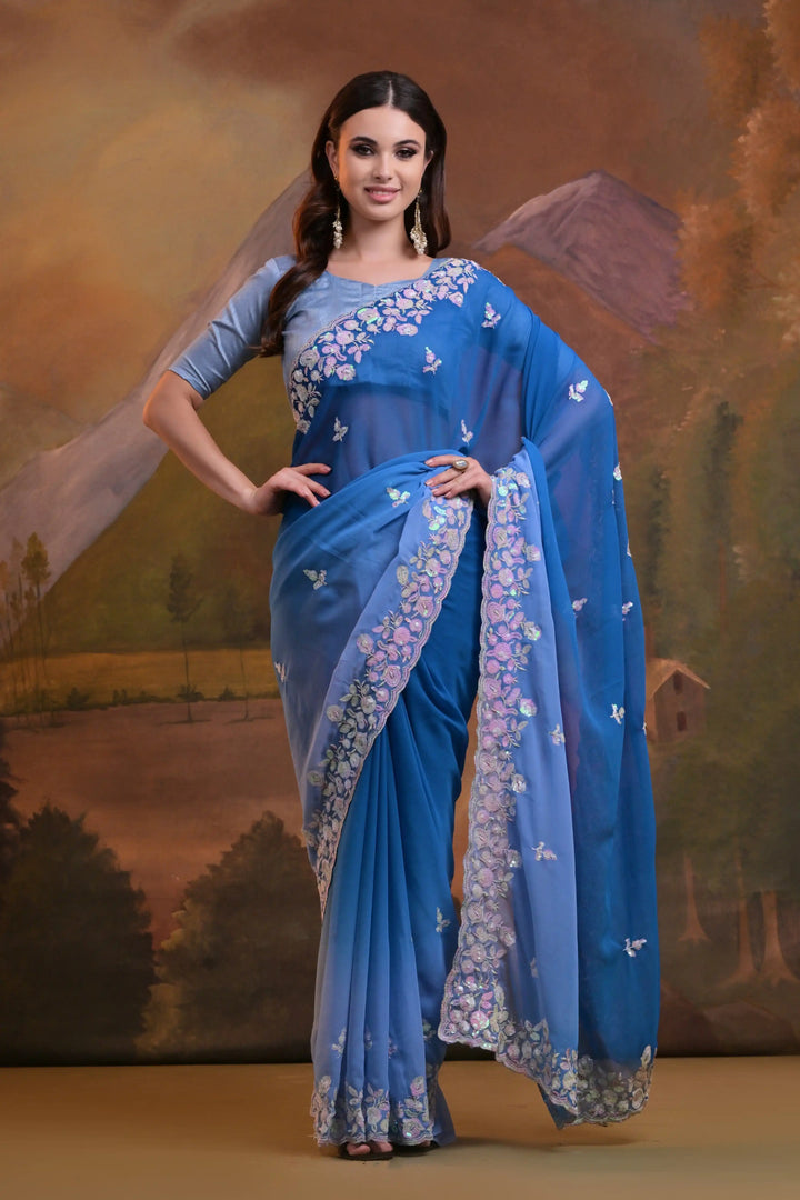 Elegant Georgette Saree with Pedding Sequins | Perfect for Parties and Weddings
