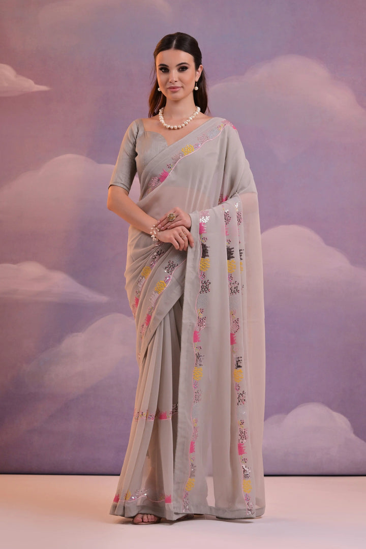 Designer Georgette Saree with Sequins & Embroidery | Perfect for Weddings & Events