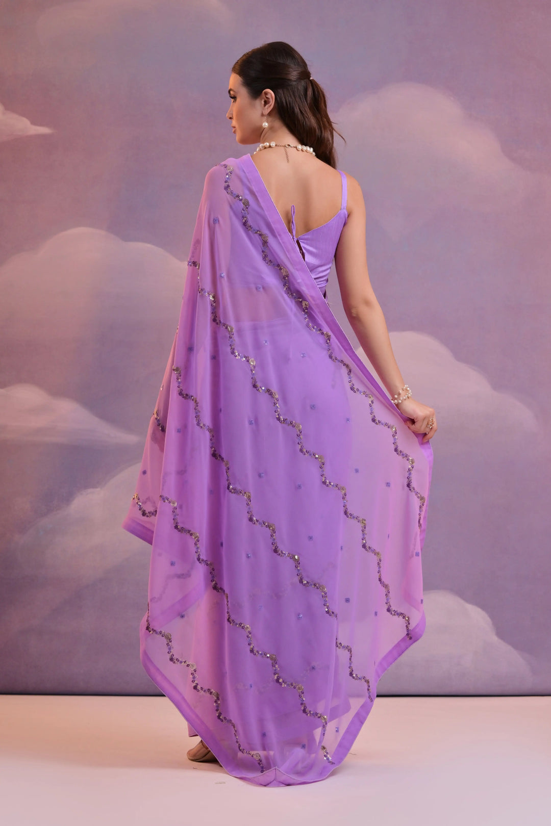 Designer Georgette Saree with Mono-Banglori Blouse | Sequins & Embroidery