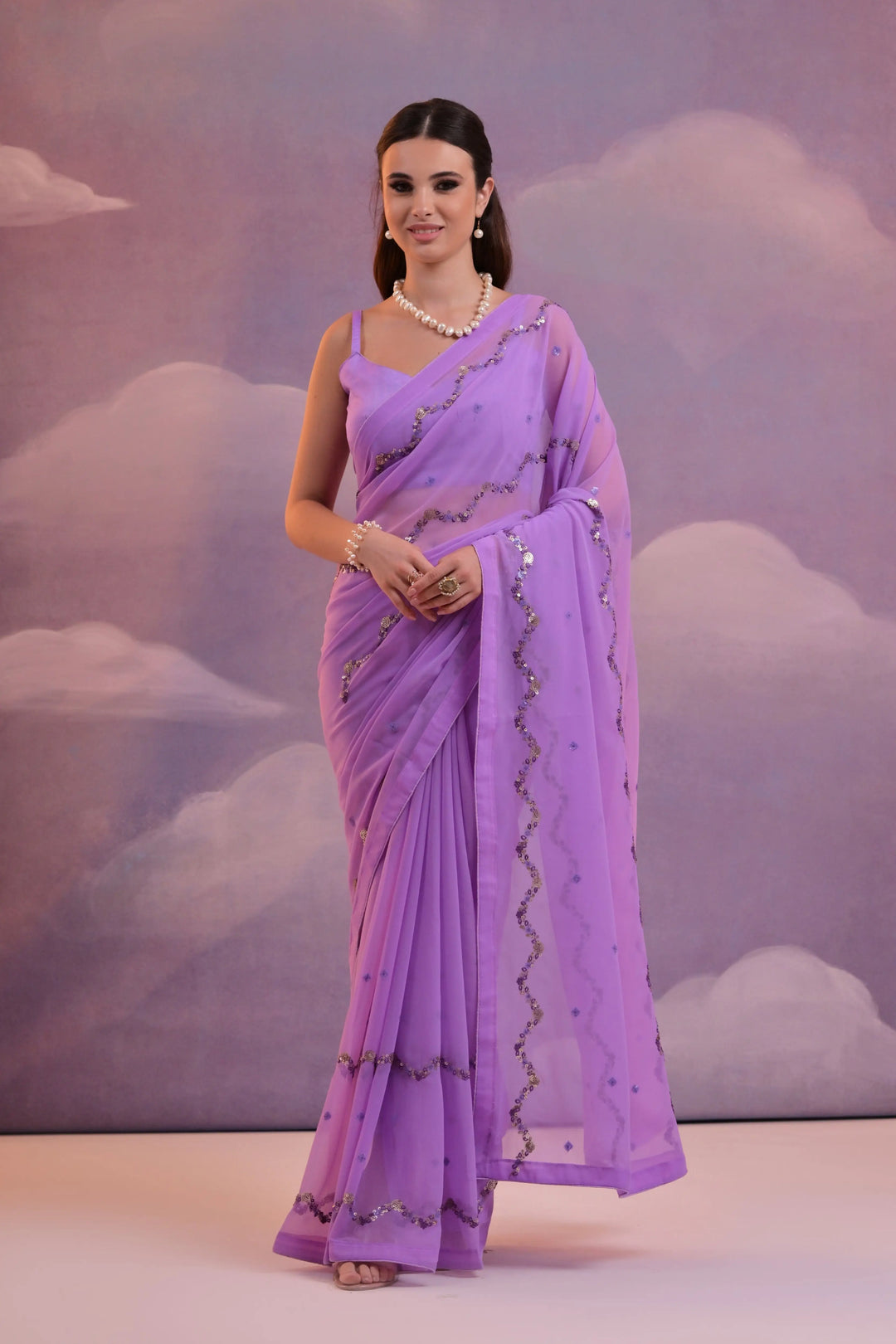 Designer Georgette Saree with Mono-Banglori Blouse | Sequins & Embroidery