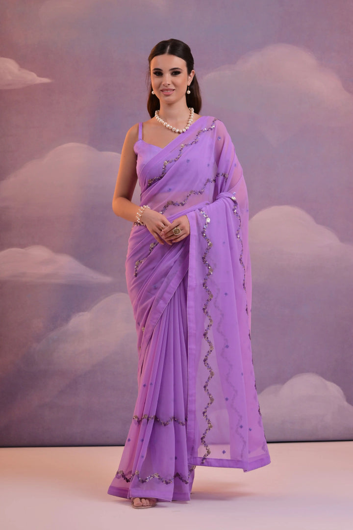Designer Georgette Saree with Mono-Banglori Blouse | Sequins & Embroidery