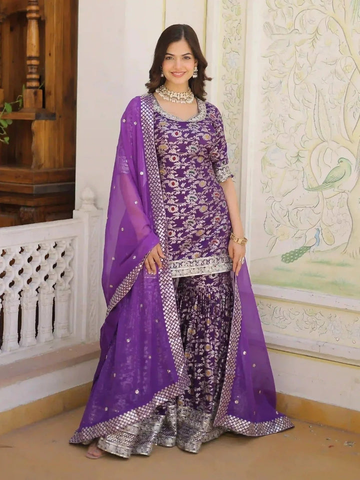 Premium Viscose Jacquard Sharara with Intricate Embroidery | Ideal Festive Wear