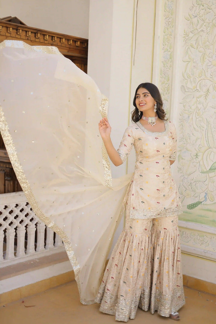 Purple Viscose Jacquard Sharara with Intricate Embroidery | Ideal Festive Wear
