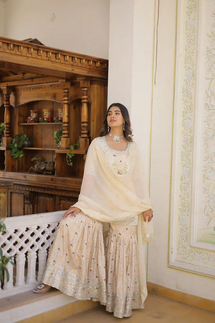 Purple Viscose Jacquard Sharara with Intricate Embroidery | Ideal Festive Wear