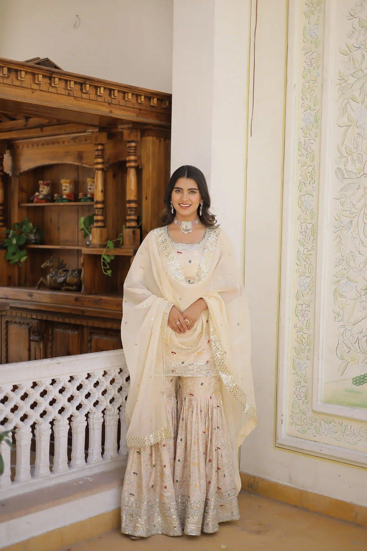 Purple Viscose Jacquard Sharara with Intricate Embroidery | Ideal Festive Wear