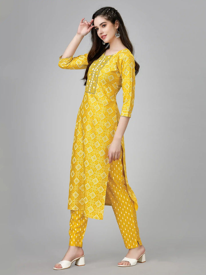 Printed Rayon Kurti Set | Designer Embroidery Work & Matching Bottoms
